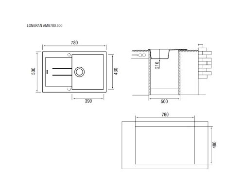 Кухонная мойка оникс Longran Amanda AMG780.500 - 10