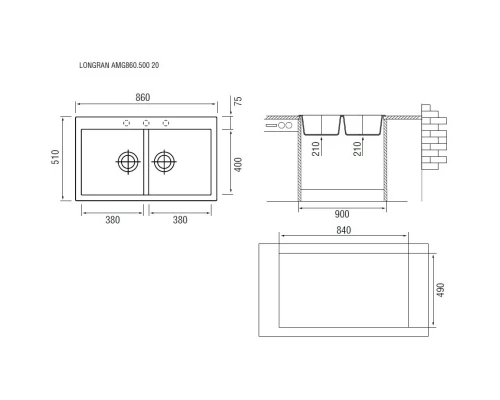 Кухонная мойка марон Longran Amanda AMG860.500 20 - 93