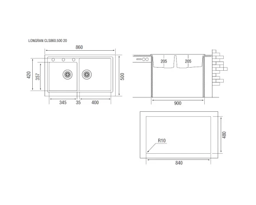 Кухонная мойка терра Longran Classic CLS860.500 20 - 38