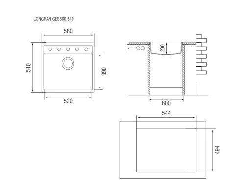 Кухонная мойка колорадо Longran Geos GES560.510 - 08