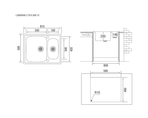 Кухонная мойка полированная сталь Longran Lotus LTP615.500 15XT8P