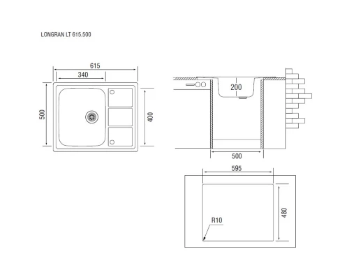 Кухонная мойка декоративная сталь Longran Lotus LTL615.500 -XT8P