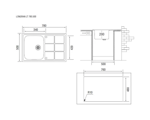 Кухонная мойка декоративная сталь Longran Lotus LTL780.500 -XT8P