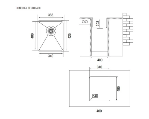 Кухонная мойка полированная сталь Longran Techno TEP340.400 -GT10P