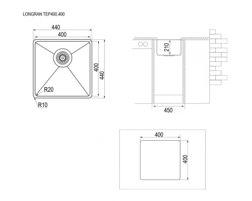 Кухонная мойка полированная сталь Longran Techno TEP400.400 -GT10P