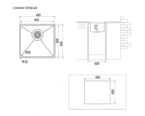 Кухонная мойка полированная сталь Longran Techno TEP450.400 -GT10P