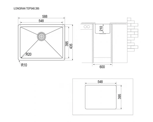 Кухонная мойка полированная сталь Longran Techno TEP548.395 -GT10P
