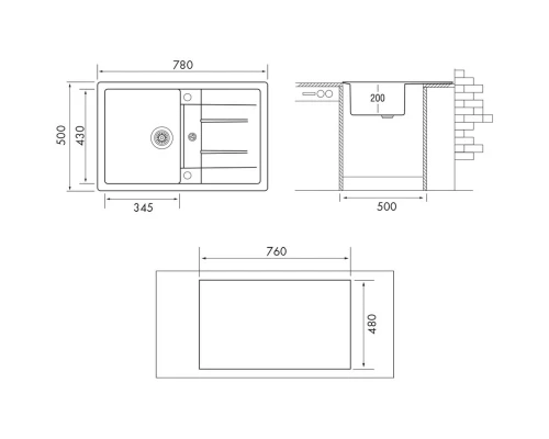 Кухонная мойка трюфель Longran Classic CLS780.500 - 54