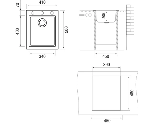 Кухонная мойка трюфель Longran Cube CUG410.500 - 54