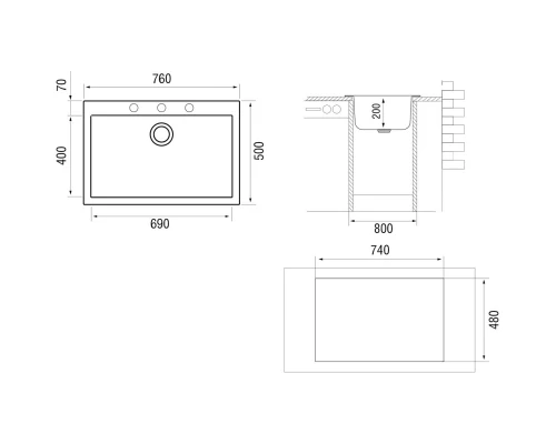 Кухонная мойка трюфель Longran Cube CUG760.500 - 54