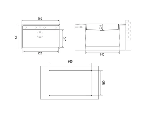 Кухонная мойка трюфель Longran Geos GES780.500 - 54
