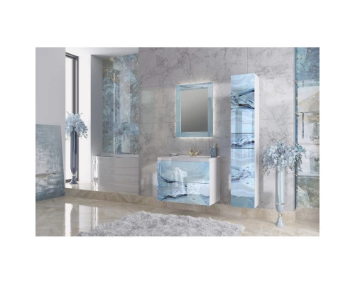 Тумба голубой мрамор/белый глянец 78,8 см Marka One Lacio У72818