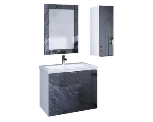 Тумба с раковиной черный дикий камень/белый глянец 74,9 см Marka One Liriya У72776