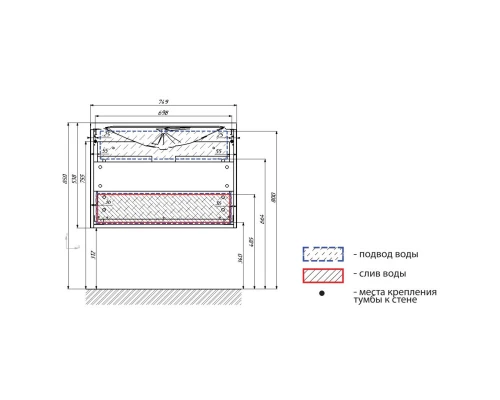 Тумба с раковиной черный дикий камень/белый глянец 74,9 см Marka One Liriya У72776