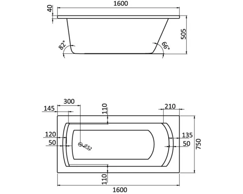 Акриловая ванна 160x75 см Santek Монако XL 1.WH11.1.978
