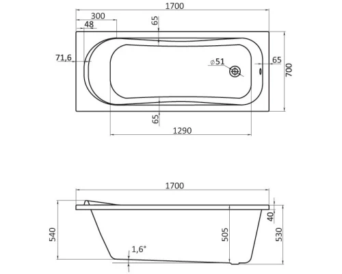 Акриловая ванна 170x70 см Santek Тенерифе XL 1.WH30.1.979