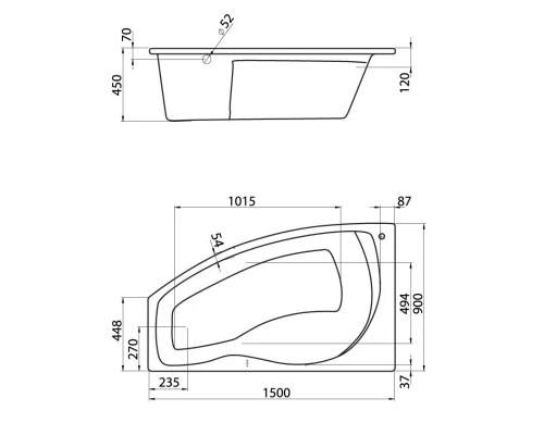 Акриловая ванна 150x90 см L Santek Майорка 1.WH11.1.984