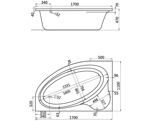 Акриловая ванна 170x110 см L Santek Эдера 1.WH11.1.995