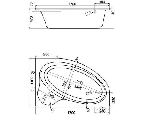 Акриловая ванна 170x110 см R Santek Эдера 1.WH11.1.994