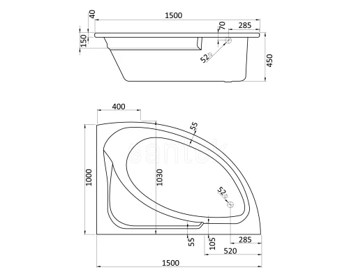 Акриловая ванна 150x100 см R Santek Гоа 1.WH11.2.032