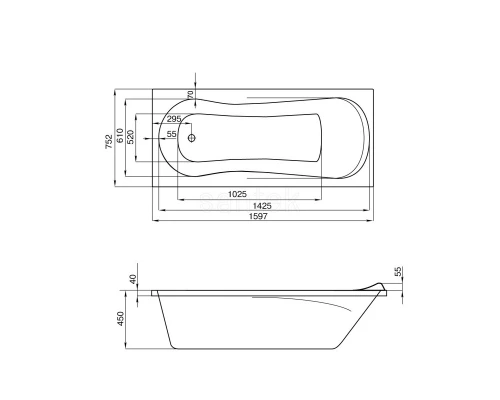 Акриловая ванна 159,7x75,2 см Santek Каледония 1.WH30.2.388