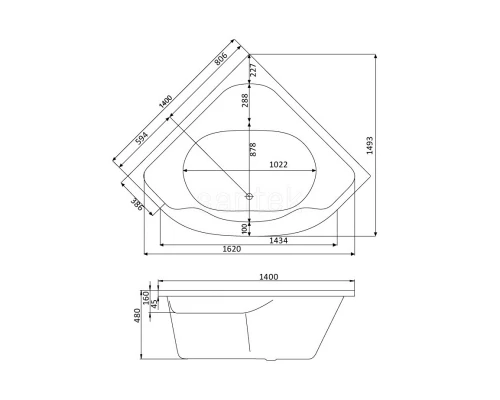 Акриловая ванна 140x140 см Santek Мелвилл 1.WH30.2.402