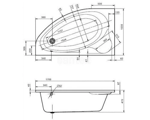 Акриловая ванна 170x100 см L Santek Эдера 1.WH50.1.662