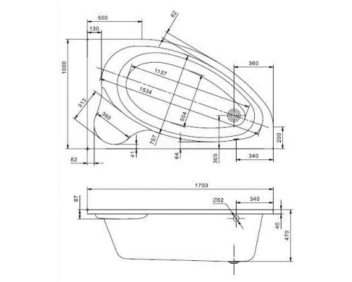 Акриловая ванна 170x100 см R Santek Эдера 1.WH50.1.663