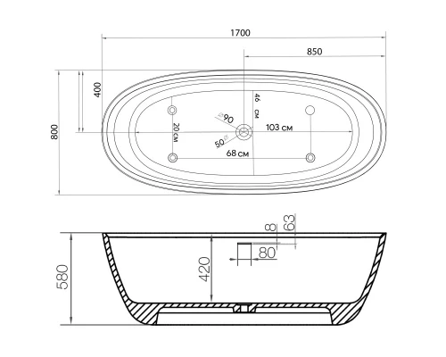 Ванна из литого мрамора 170x80 см NT Bagno Palermo NT203
