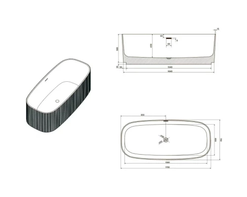 Ванна из литого мрамора 170x75 см NT Bagno Cielo NT220