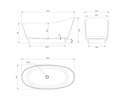 Ванна из литого мрамора 157,5x71,9 см Omnires Neo NEO158SWWBM