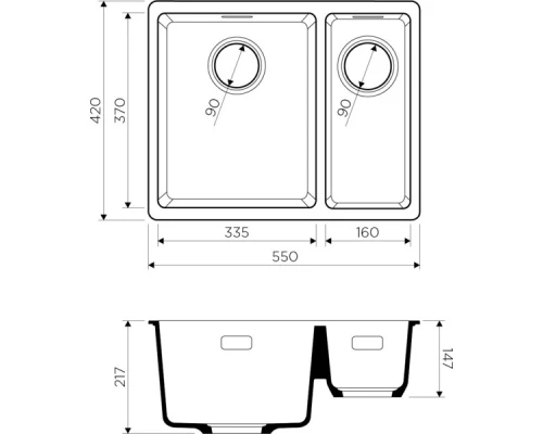Кухонная мойка бежевый Artgranit Omoikiri Kata 55-2-U-SA