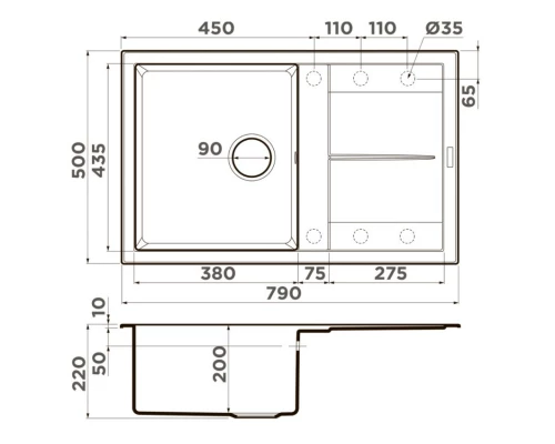 Кухонная мойка Tetogranit Omoikiri Sumi 79-CH шампань 4993669