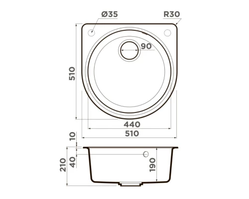 Кухонная мойка Artgranit Omoikiri Akegata 51-BL черный 4993758