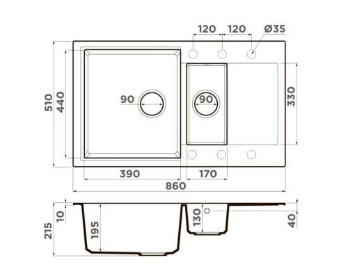 Кухонная мойка Artgranit Omoikiri Daisen 86-2-BL черный 4993477