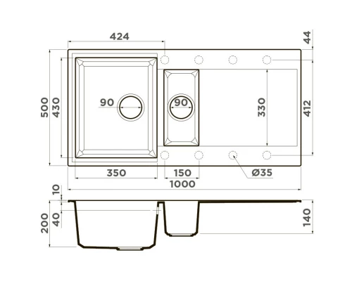 Кухонная мойка Tetogranit Omoikiri Sakaime 100-2-WH белый 4993895