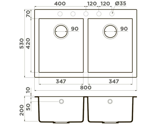 Кухонная мойка Tetogranit Omoikiri Bosen 80-2-WH белый 4993839