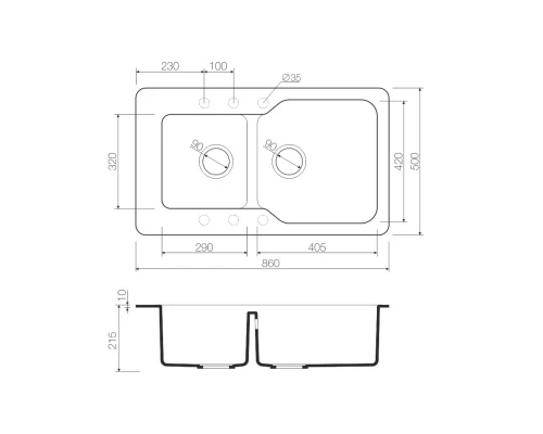 Кухонная мойка Tetogranit Omoikiri Maru 86-2-GR ленинградский серый 4993575