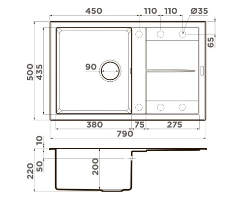 Кухонная мойка Artceramic Omoikiri Sumi 79A-GB графит 4997097