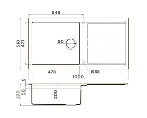 Кухонная мойка Artceramic Omoikiri Kitagawa 100-GB графит 4993786