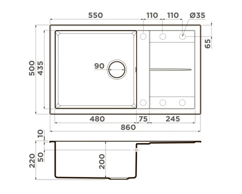 Кухонная мойка Artceramic Omoikiri Sumi 86A-GB графит 4997105