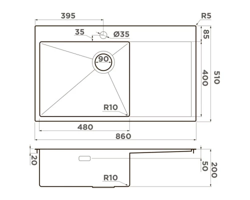 Кухонная мойка Omoikiri Akisame 86-LG-L Side светлое золото 4997045