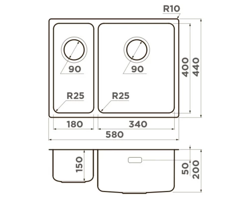 Кухонная мойка Omoikiri Tadzava 58-2-U/I-IN-R нержавеющая сталь 4993773