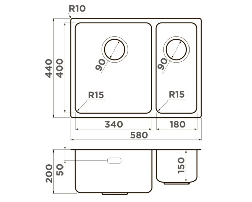 Кухонная мойка Omoikiri Tadzava 58-2-U/I-IN-L Ultra 15 нержавеющая сталь 4997118