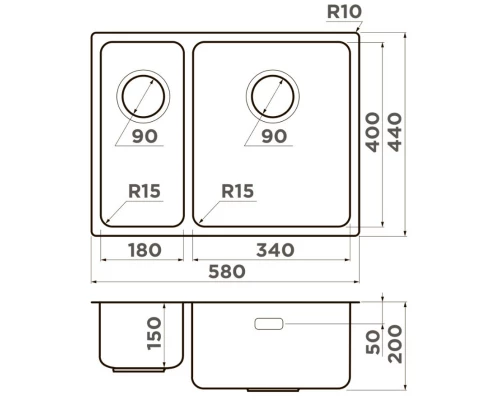 Кухонная мойка Omoikiri Tadzava 58-2-U/I-IN-R Ultra 15 нержавеющая сталь 4997117