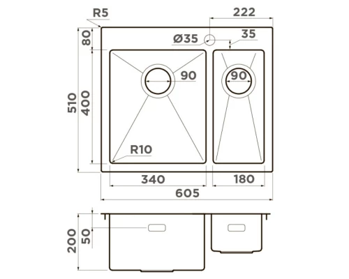 Кухонная мойка Omoikiri Akisame 60-2-IN-L нержавеющая сталь 4993775