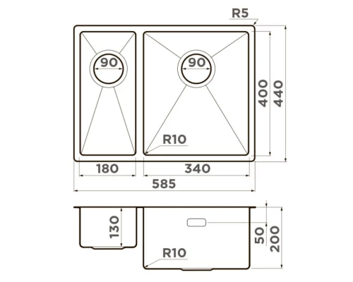 Кухонная мойка Omoikiri Taki 58-2-U/IF-IN-R нержавеющая сталь 4993767