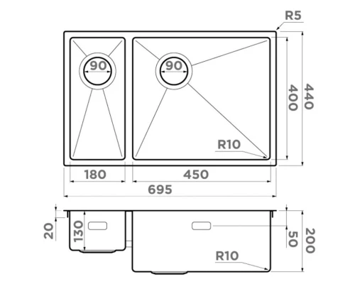 Кухонная мойка Omoikiri Taki 69-2-U/IF-IN-R Side нержавеющая сталь 4993182