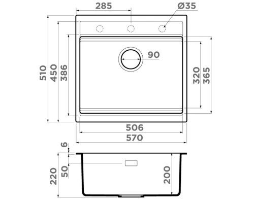 Кухонная мойка Artceramic Omoikiri Kitagawa 57-GB графит 4993315