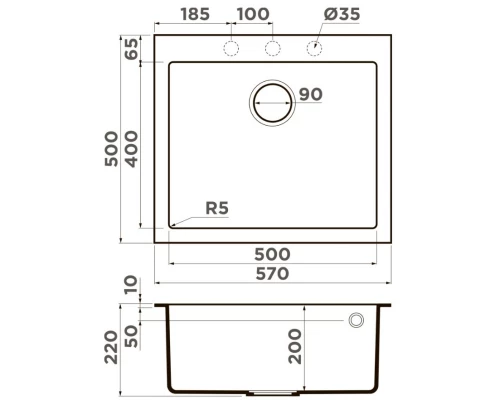 Кухонная мойка Artceramic Omoikiri Bosen 57A-WH белый 4993820